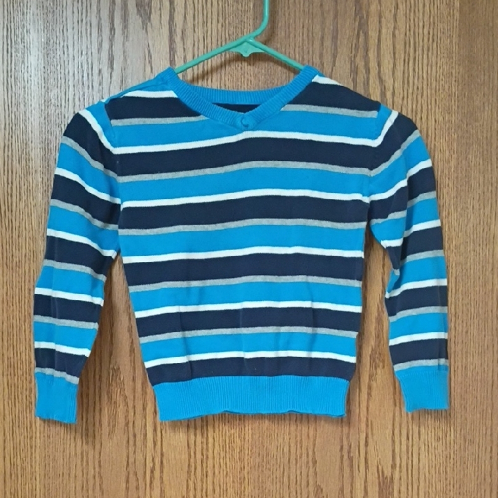 Place Blue and White V-Neck Sweater with Stripes